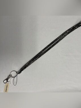 NWT Silver Tone Bling Keychain Lanyard w/ Black Strap: ID holder